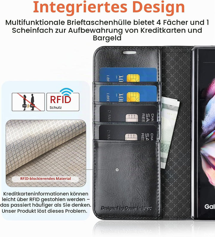 OCASE Hülle Samsung Galaxy Z Fold 3 5G Handyhülle mit S Pen Halter [Premium PU Leder] [Kartenfach] C