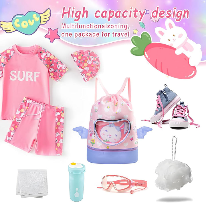 Schwimmrucksack Wasserdicht Kinder, Strandrucksack mit Trennung Schuhfach, Schwimmtasche Kinder mit