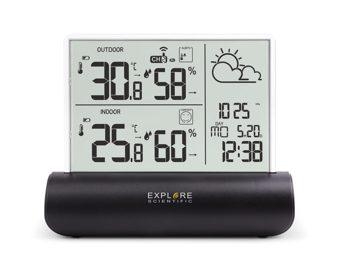 Explore Scientific WSH4501 Wetterstation mit Klarglas Display, barometrischer Druck, Temperatur und