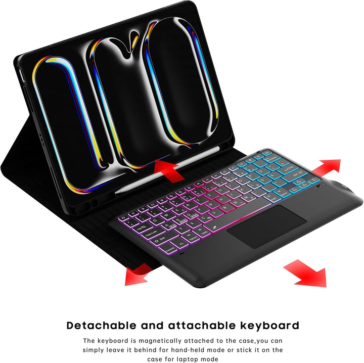 für iPad Pro 13 Zoll (M4) 2024 Hülle mit Abnehmbare Tastatur : DIY 3-Zonen 7-Farbiger Beleuchtung Ta