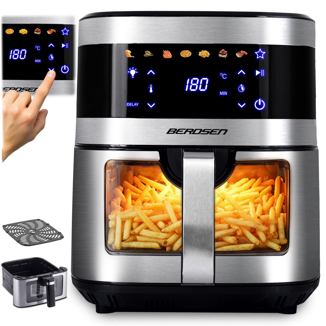 Berdsen Heissluftfritteuse XXL 9,1L - Airfryer mit Sichtfenster und Touchscreen - 1700W - 7 Programm