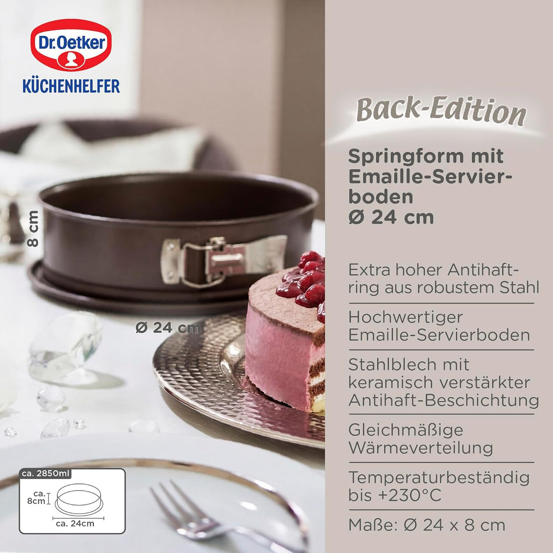 Dr. Oetker Springform Ø 24 cm, Backform der Serie Back-Edition mit Emaille-Servierboden, runde Kuche