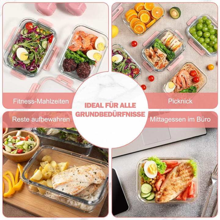 YASHE Glasbehälter mit Deckel, 10 Teile Stapelbar & Luftdicht Meal Prep Boxen Glas für Spülmaschine,