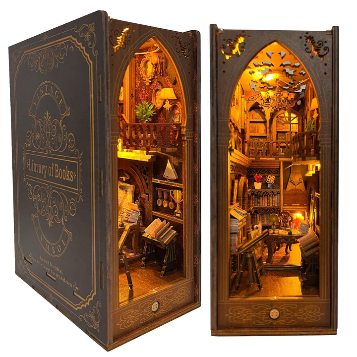 CRIOLPO Book Nook Kit-DIY Puppenhaus Holz Haus, Buch Ecke Miniatur Kit für Erwachsene Teens, 3D Holz