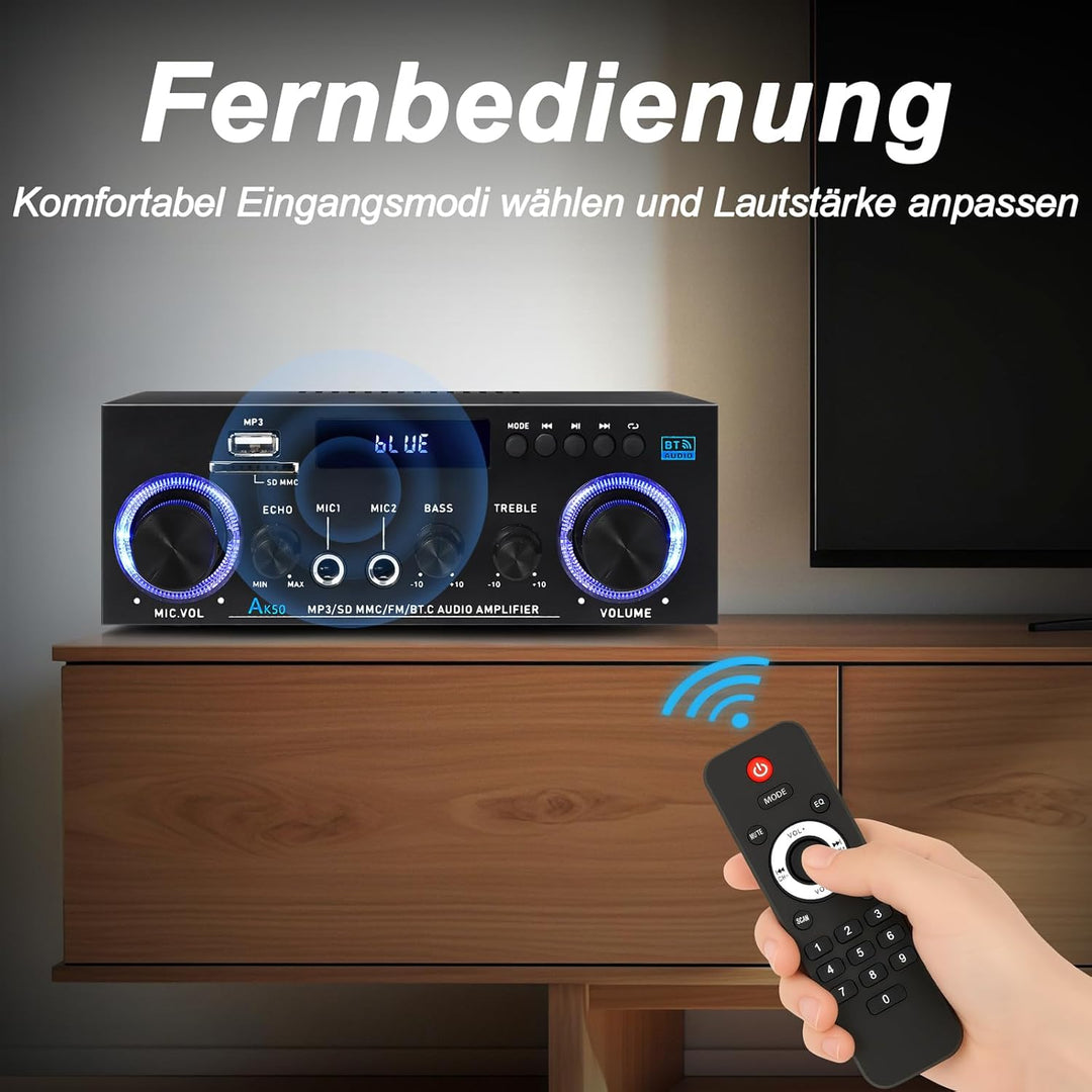 AK50 HiFi-Verstärker Heim-Audio, Stereo-Receiver 400 W Heim-2-Kanal-Bluetooth 5.0-Leistungsverstärke