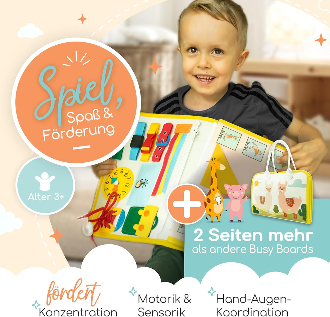 zoula kidz® Busy Board deutsch - Quiet Book - Beschäftigung im Flugzeug Kleinkind - Spielzeug für Fl
