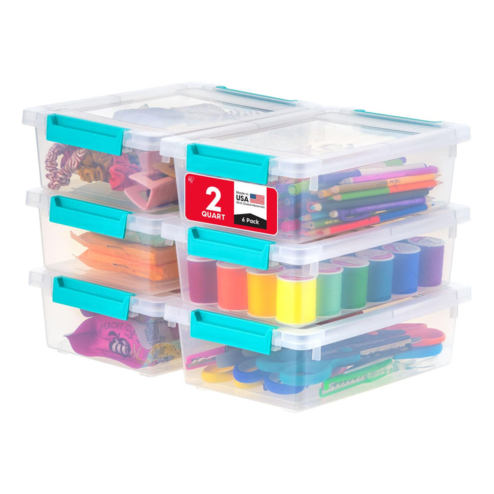 IRIS USA Aufbewahrungsbehälter mit Deckel für Bastelaufbewahrung, 6 Stück, 2,4 Qt Kunststoff, stapel