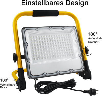 OUSIDE LED Baustrahler 100W mit 4M Kabel,IP66 Wasserdichter LED Arbeitsscheinwerfer mit Schuko-Steck