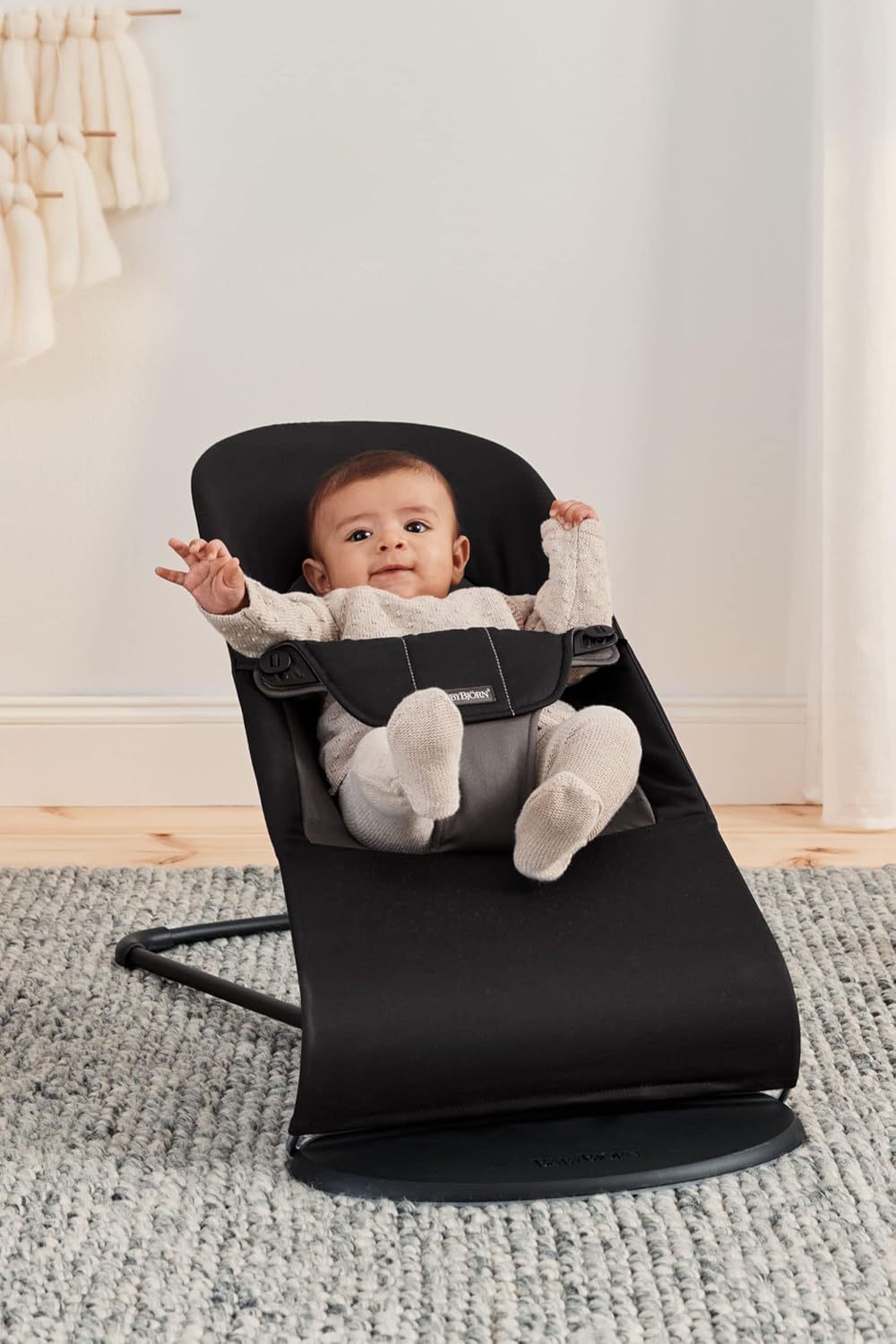 BabyBjörn Babywippe Balance Soft,Gewebt, Schwarz/Dunkelgrau Gewebt/Jersey Schwarz/Dunkelgrau, Gewebt