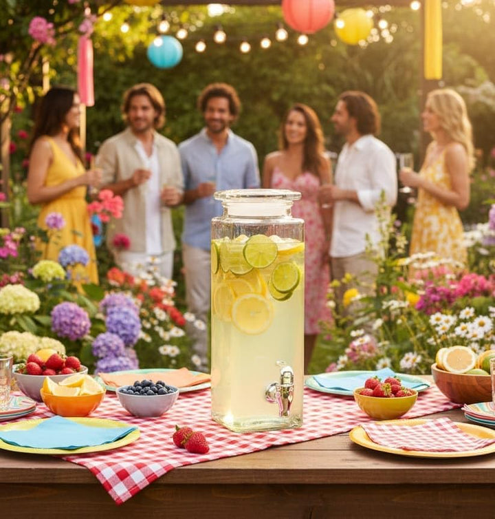 "Mary´s Kitchen Tools Eckiger Getränkespender 2,5 Liter aus Glas | mit Zapfhahn | Retro Wasserspende
