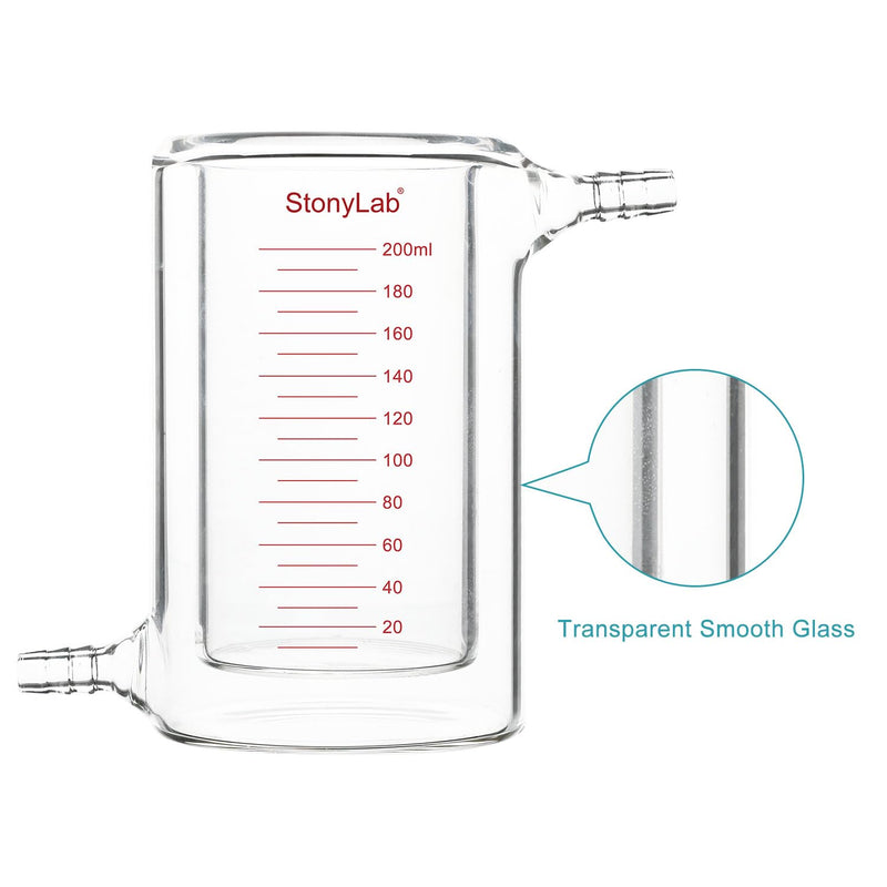 stonylab Glas Ummantelt Becher, 1 Packung Messbecher aus Borosilikatglas mit Flachem Boden und Doppe