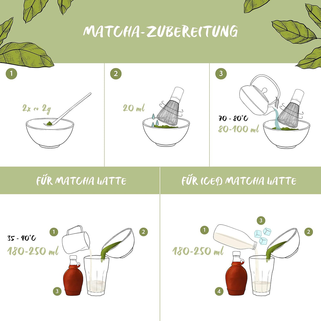 Matcha Besen und Löffel Set - handgefertigter Bambusbesen (Chasen) mit Löffel (Chashaku) für die tra