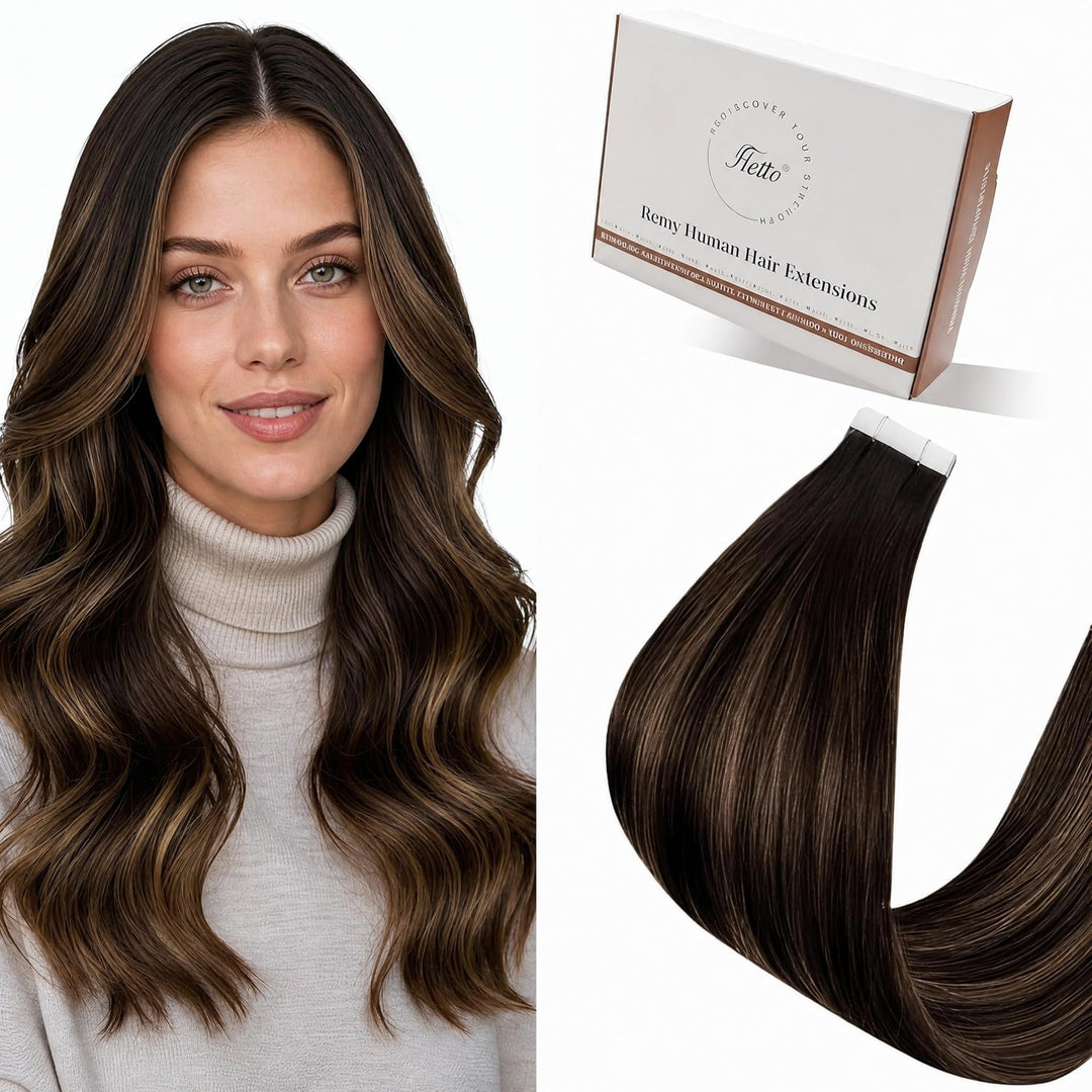 Hetto Tape in Extensions Dunkelstes Braun to Aschbraun Tape in Echthaar Extensions Remy Tape in Exte