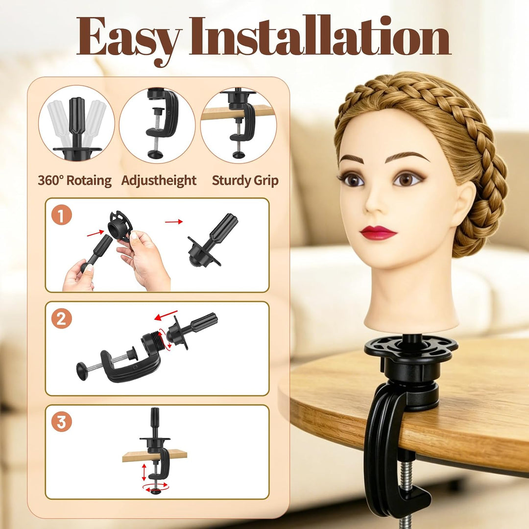 Yofuly 26 Zoll Trainingsköpfe, 80% Echthaar Kosmetik Schaufensterpuppenkopf mit Tischklemme & DIY-Ha