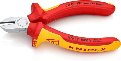 Knipex Seitenschneider verchromt, isoliert mit Mehrkomponenten-Hüllen, VDE-geprüft 125 mm 70 06 125