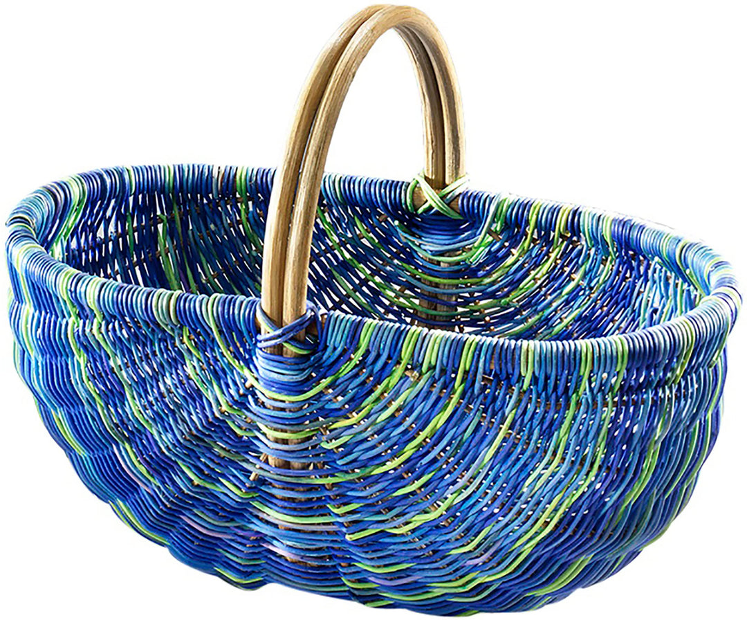 Kobolo Einkaufskorb geflockten Korb Rattankorb - multicolor blau - 50x35x23 cm, Blau