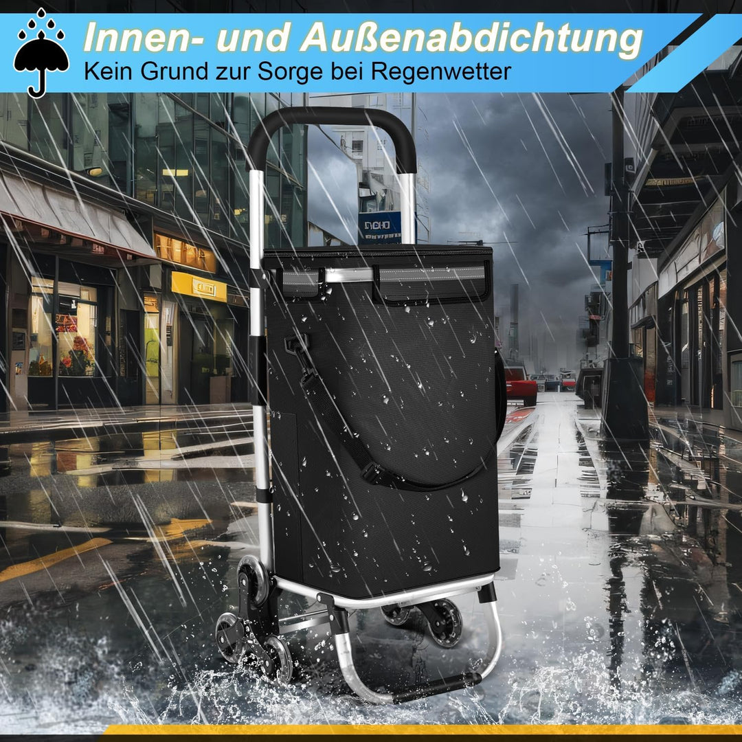Einkaufstrolley Klappbar 40 Liter Einkaufswagen mit Kühlfach Einkaufstrolley Treppensteiger, Abnehmb