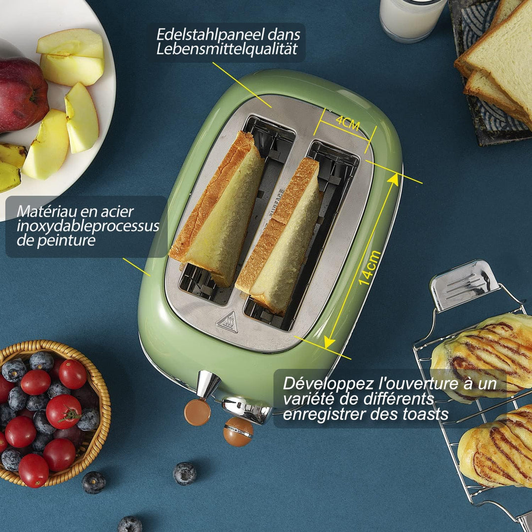 Wiltal Toaster Retro 2 Scheiben 6 Einstellbare Bräunungstufen，Edelstahl mit hochwertige Brötchenaufs