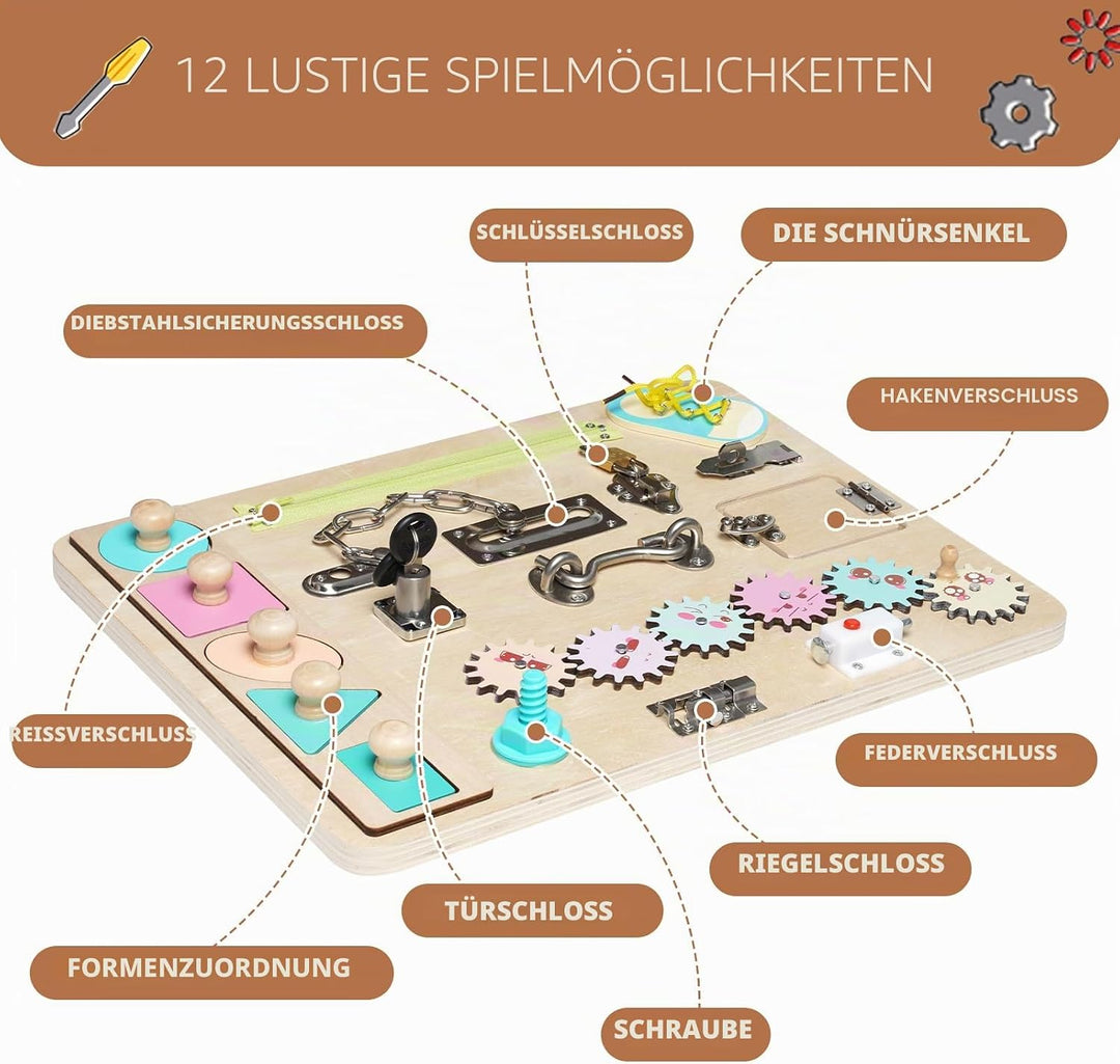 NUKied Busy Board für Kleinkinder,Holz Montessori Busy Board,Baby Pädagogisches Sensorik Spielzeug f