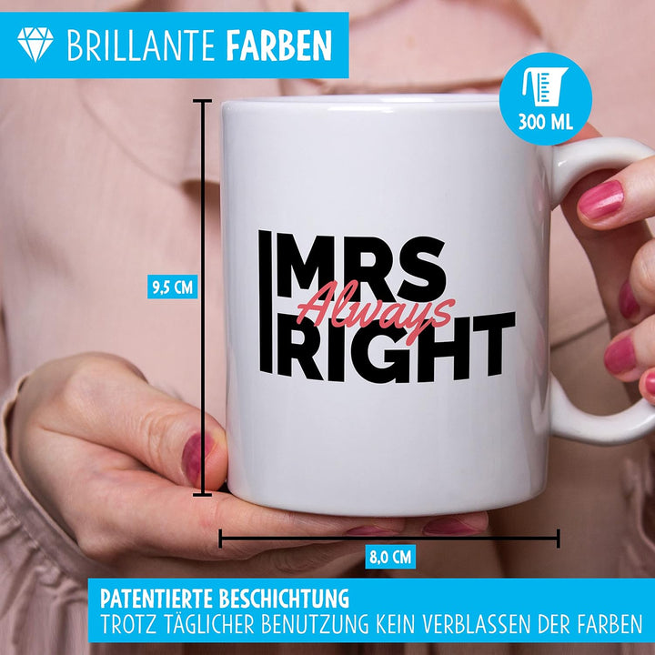 Mr Mrs Always Right Geschenkset mit 2 Tassen für Liebespaare zum Valentinstag Hochzeit Weihnachten B