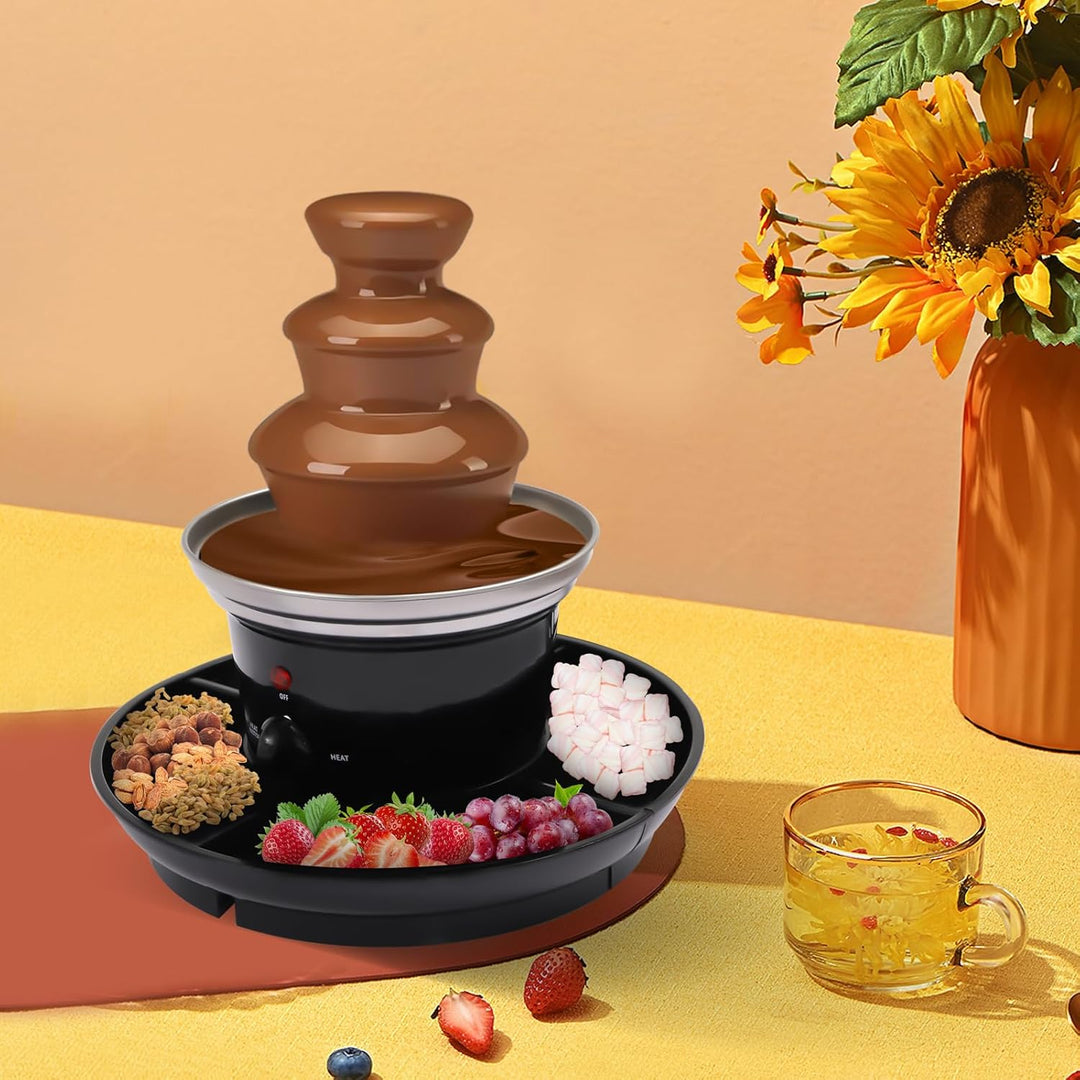 3 Etagen Schokobrunnen, 40W Elektrische Schokoladenfondue Set, Dreifach Schokoladenbrunnen Maschine,