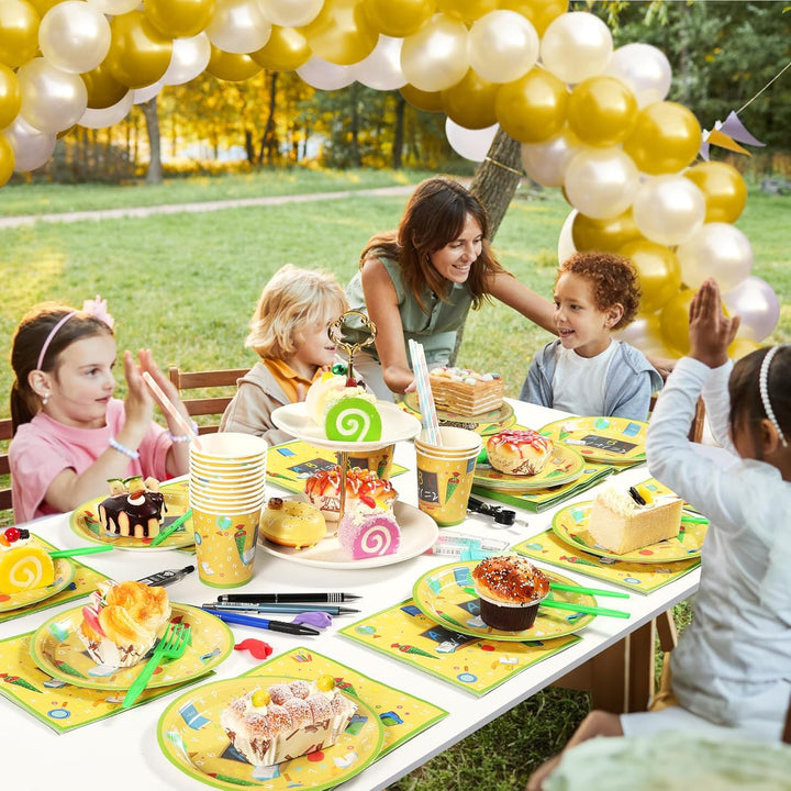 60 Teile Schulanfang Servietten Set,20 Personen Einschulung Deko Zubehör mit bunten ABC Zuckertüte 1