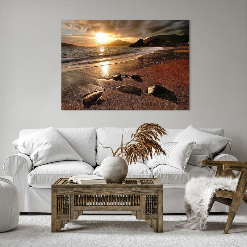 Bilder auf Leinwand 100x70cm Leinwandbild Strand Wolken Abend Küste Gross Wanddeko Bild Schlafzimmer