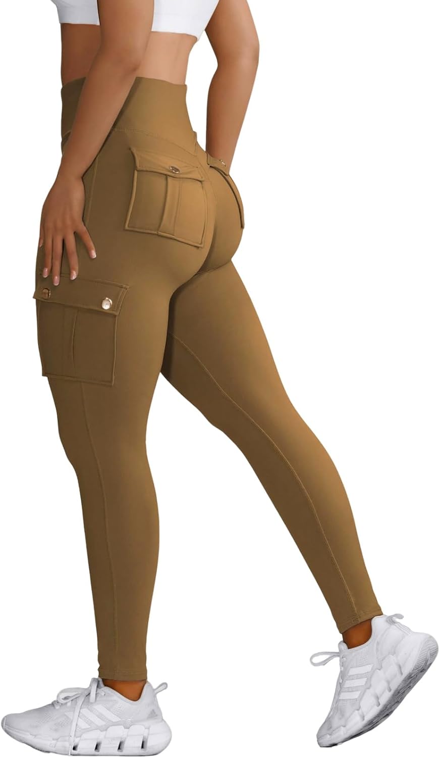 Nuofengkudu Damen High Waist Sporthose Leggings mit Taschen XL Y-kamel, XL Y-kamel