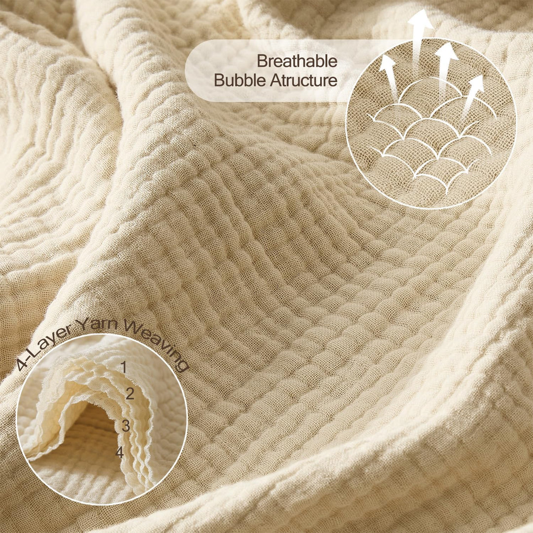 R.SHARE 100% Baumwolle Musselin Decke 150x200cm, 4-lagige Atmungsaktive Weiche Baumwolldecke Sommerd