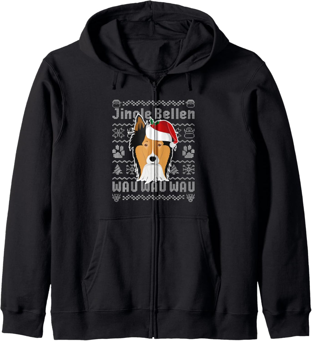 Lustiges Ugly Christmas Langhaar Collie Hund Kapuzenjacke