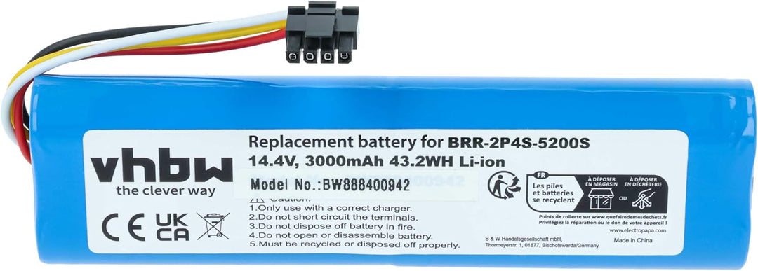 vhbw Akku kompatibel mit Xiaomi Roborock S5 MAX S5E02-00 Rubys-L Saugroboter Blau (3000 mAh, 14,4 V,