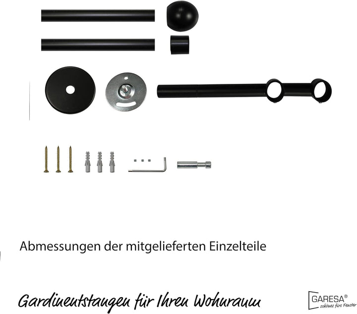 Garesa Gardinenstange Bolti Ø 16mm, 2-läufig, Schwarz I Stabile Vorhangstange ohne Ringe I Mit Endkn