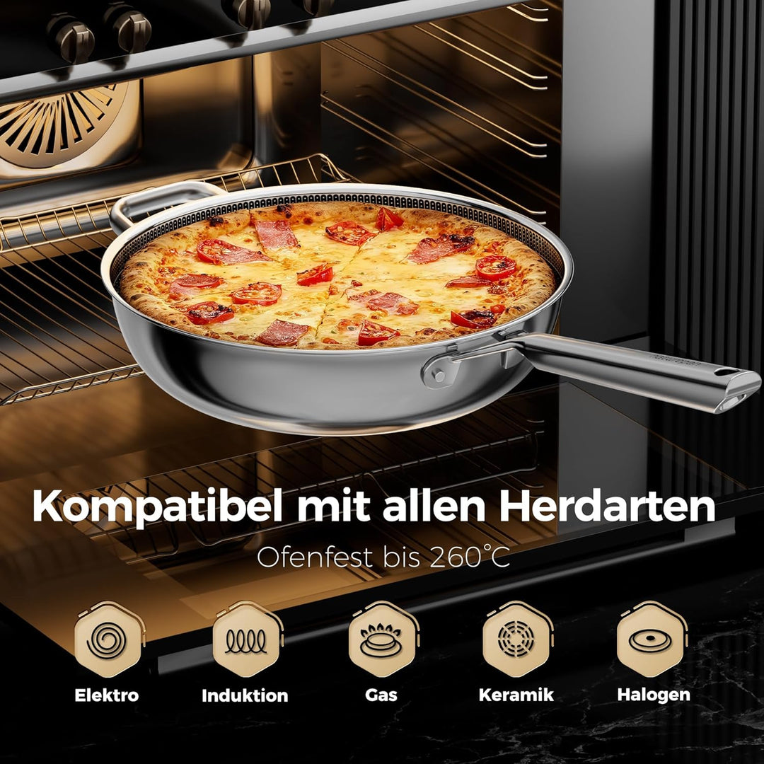 28cm Wokpfanne mit Deckel | DiamondTitan-Hybrid Keramikbeschichtung Wabenpfanne | Antihaft-Wabenstru
