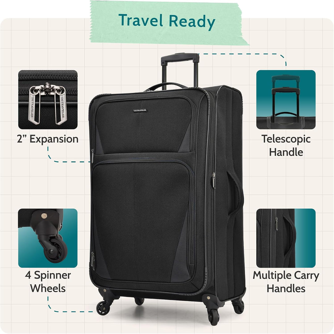 U.S. Traveler Aviron Bay Erweiterbares Softside-Gepäck mit Spinnrollen, schwarz, Checked-Large 31-In