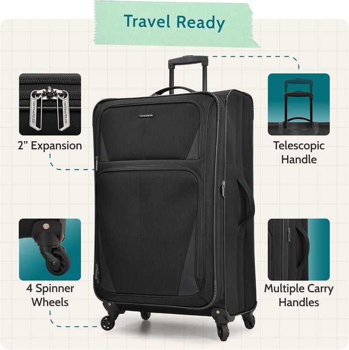 U.S. Traveler Aviron Bay Erweiterbares Softside-Gepäck mit Spinnrollen, schwarz, Checked-Large 31-In