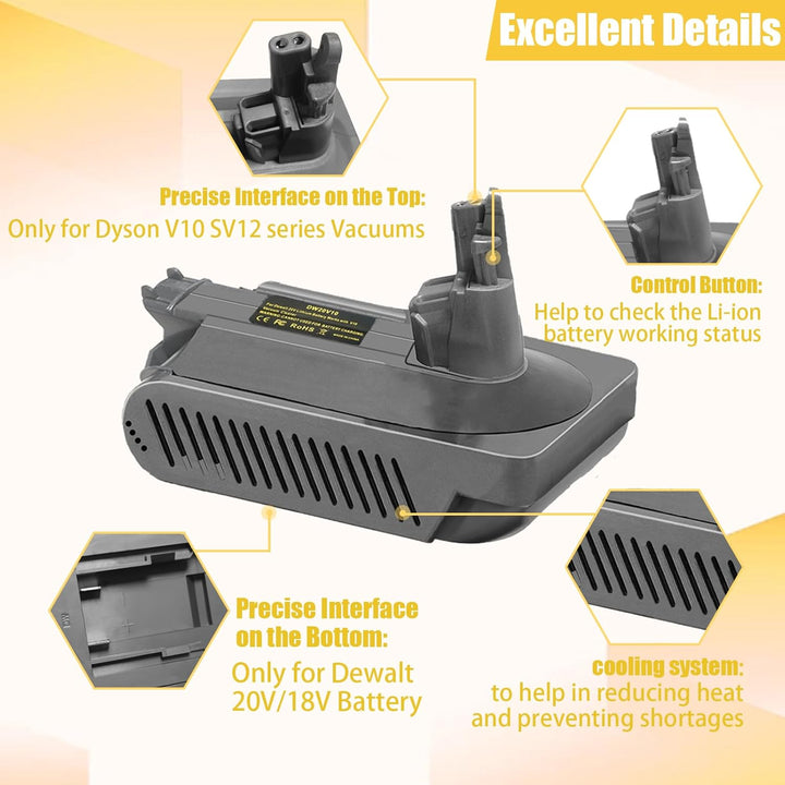 BTRUI V10 Adapter für Dewalt 18V 20V Lithium Batterie, umwandelbar für Dyson V10 SV12 Animal Absolut