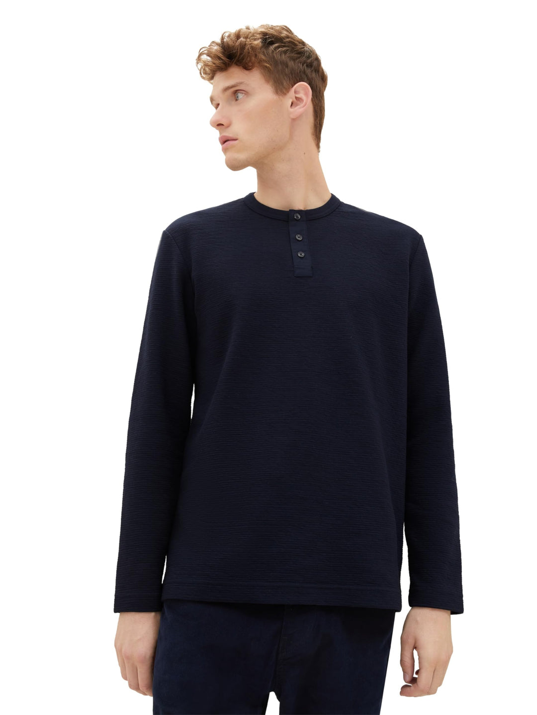 TOM TAILOR Herren Strukturiertes Langarmshirt mit Henley-Ausschnitt S 10668 - Sky Captain Blue, S 10