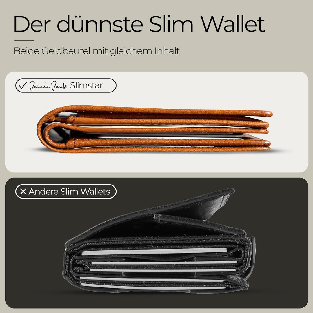 JAIMIE JACOBS SLIMSTAR mit grossem Münzfach dünne Geldbörse Leder Slim Wallet Hochformat Geldbeutel
