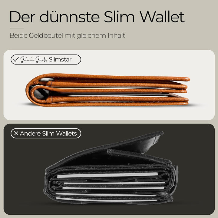 JAIMIE JACOBS SLIMSTAR mit grossem Münzfach dünne Geldbörse Leder Slim Wallet Hochformat Geldbeutel