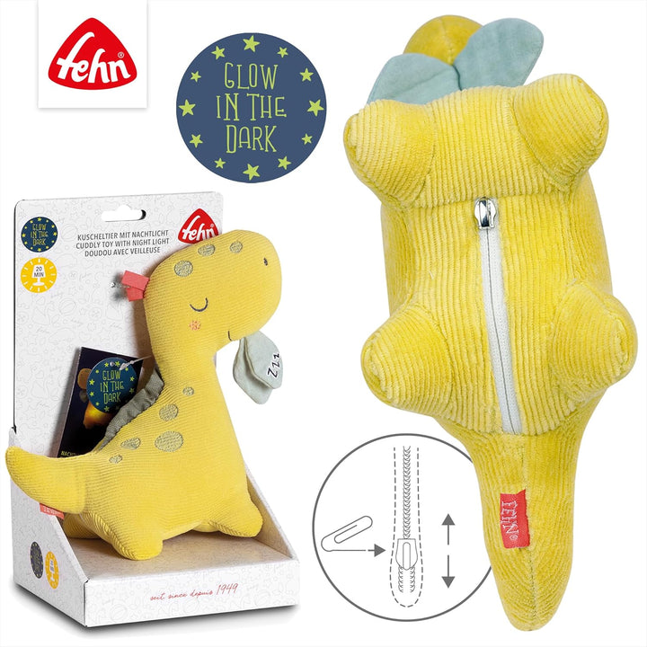 Fehn Nachtlicht Dino – Schlummerlicht & Einschlafhilfe: Kuscheltier mit „Glow-in-The-Dark“-Bestickun
