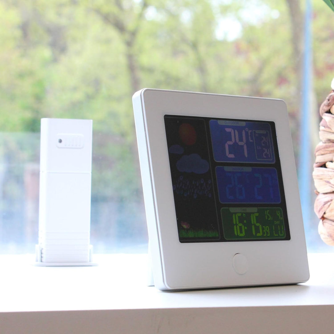 FISHTEC – Color My Day Wetterstation für den Innenbereich – Farb-LCD-Bildschirm – Temperatur, Luftfe