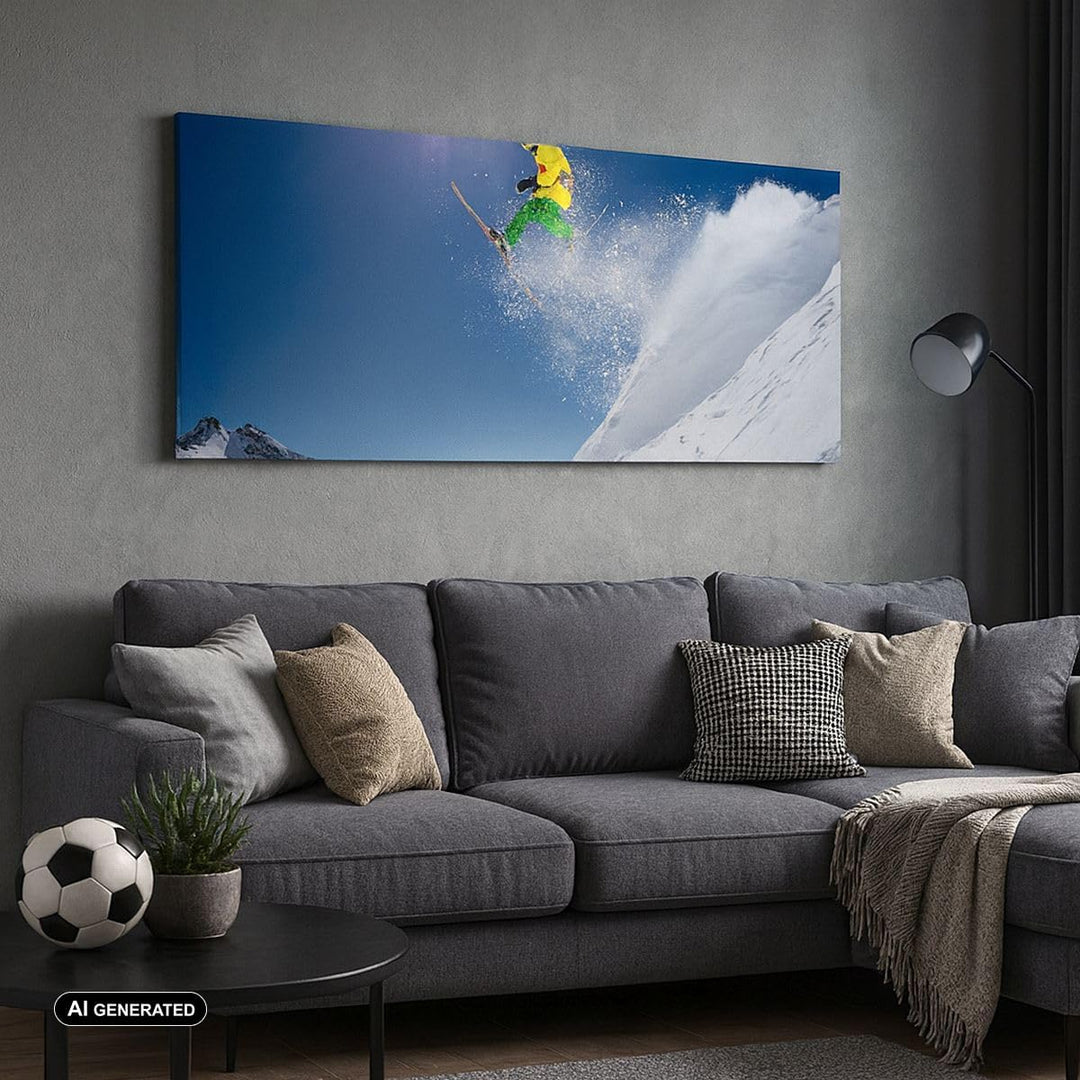Wandbilder Dekoration Wohnzimmer Ski Winter Schnee Berg Panorama Bilder auf Leinwand 120x50cm Leinwa