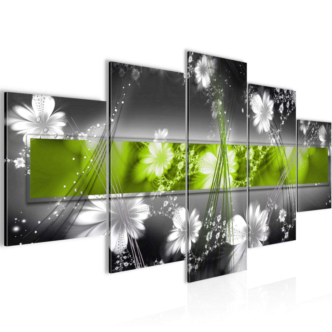 Runa Art Wandbilder Abstrakt Blumen 5 Teilig Bild auf Vlies Leinwand Deko Wohnzimmer Blumenmotiv Gra