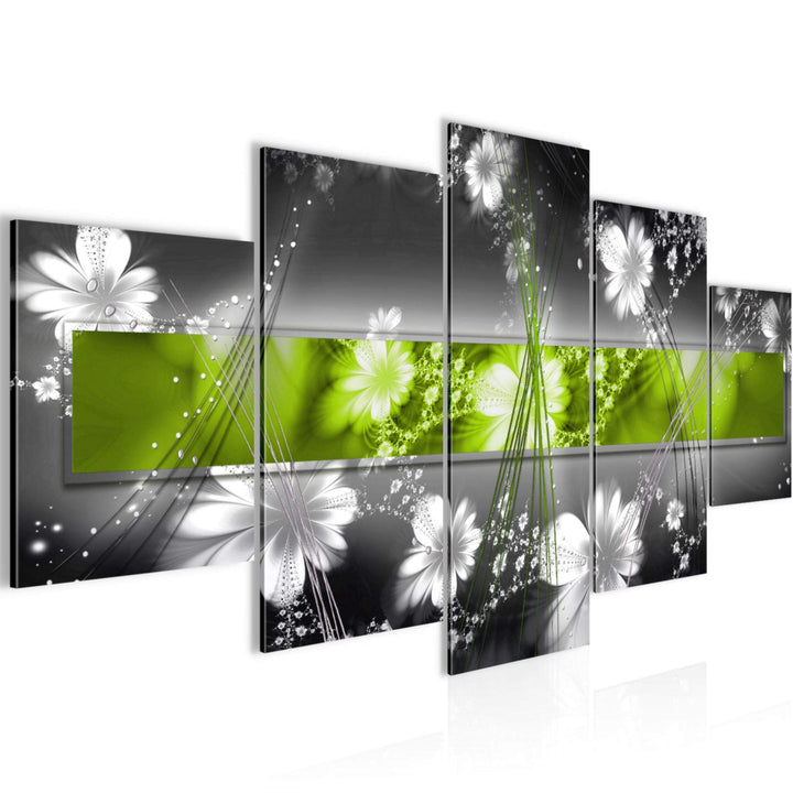 Runa Art Wandbilder Abstrakt Blumen 5 Teilig Bild auf Vlies Leinwand Deko Wohnzimmer Blumenmotiv Gra
