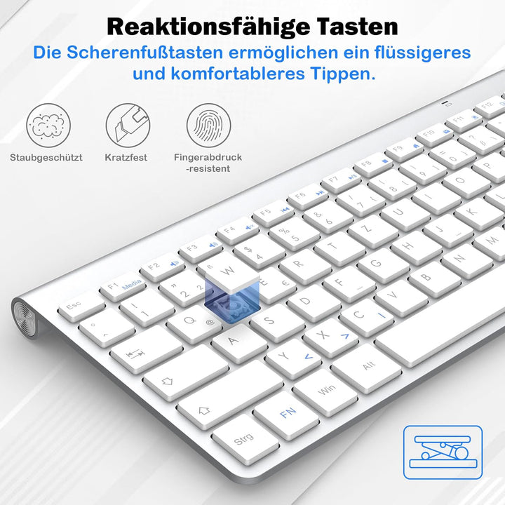 PINKCAT Mini Tastatur Maus Set Kabellos 2.4 GHz Kabellose Tastatur und Maus Ergonomisch Slim Tastatu