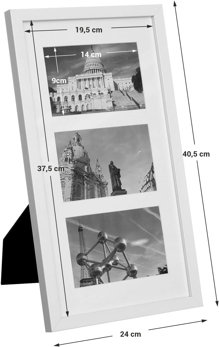 SONGMICS Bilderrahmen, für drei 10 x 15 cm Fotos, Fotocollage, Kunstrahmen, MDF-Rahmen, spurlose Wan