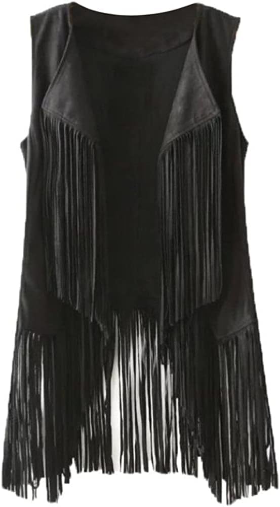 MIMIKRY Fransen Weste in Wildleder-Optik Cowgirl Hippie Indianerin Boho Festival 60er Jahre Western,