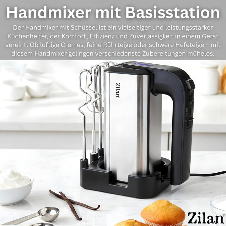 Handmixer 500W mit Ständer – Kraftvoller elektrischer Handrührer Küchenmixer mit 5 Stufen & Turbo, H