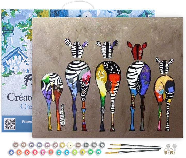 Figured'Art Malen Nach Zahlen Erwachsene Mit Rahmen Zebras von hinten - Paint by Numbers Basteln DIY