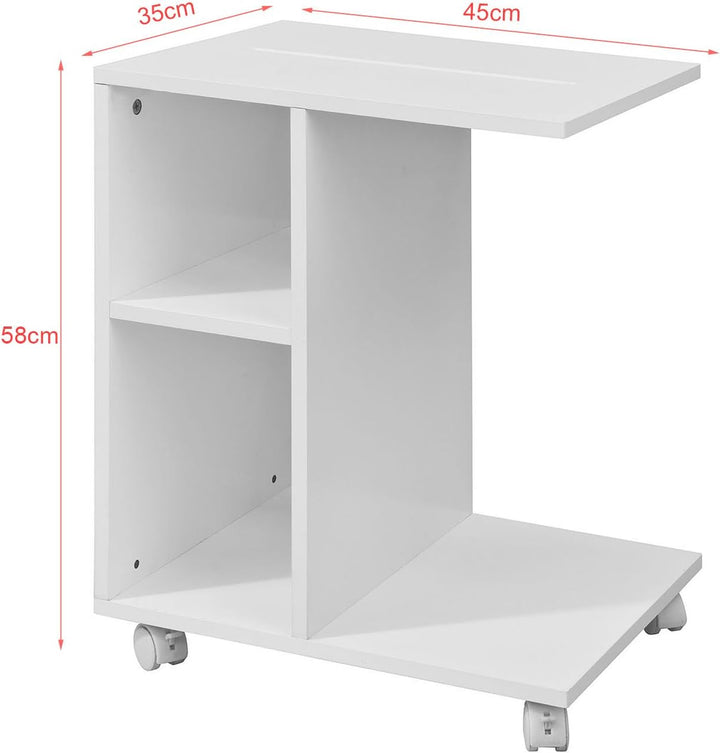 SoBuy® FBT48-W Beistelltisch mit Schlitz für iPad, Zeitungsständer Couchtisch Tisch mit Rollen weiss